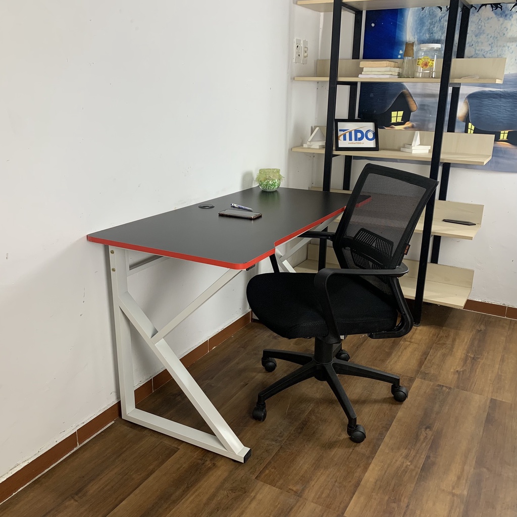 Bàn gaming chữ K chân trắng TIDO chất liệu gỗ MDF chống nước cao cấp mặt bàn bo tròn chân sắt sơn tĩnh điện 40x40mm