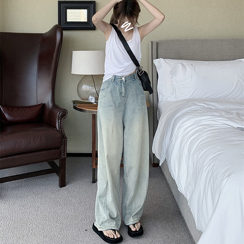 Quần Jean Ống Suông Rộng Phối Màu Gradient Cá Tính Thời Trang