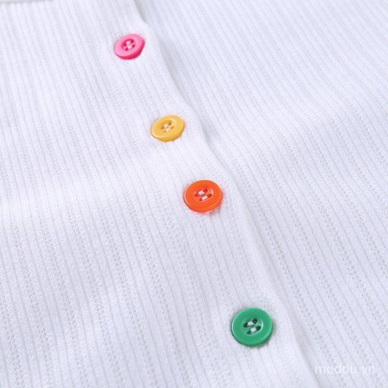 Áo Thun Cotton Dáng Ôm Phối Nút Nhiều Màu Sắc Cho Nữ