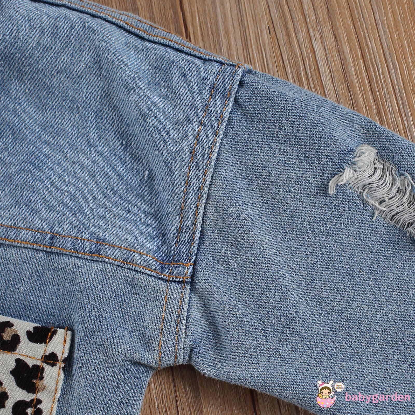 Áo Khoác Denim Tay Dài Có Túi Họa Tiết Da Báo Cho Bé Gái Từ 1-6 Tuổi