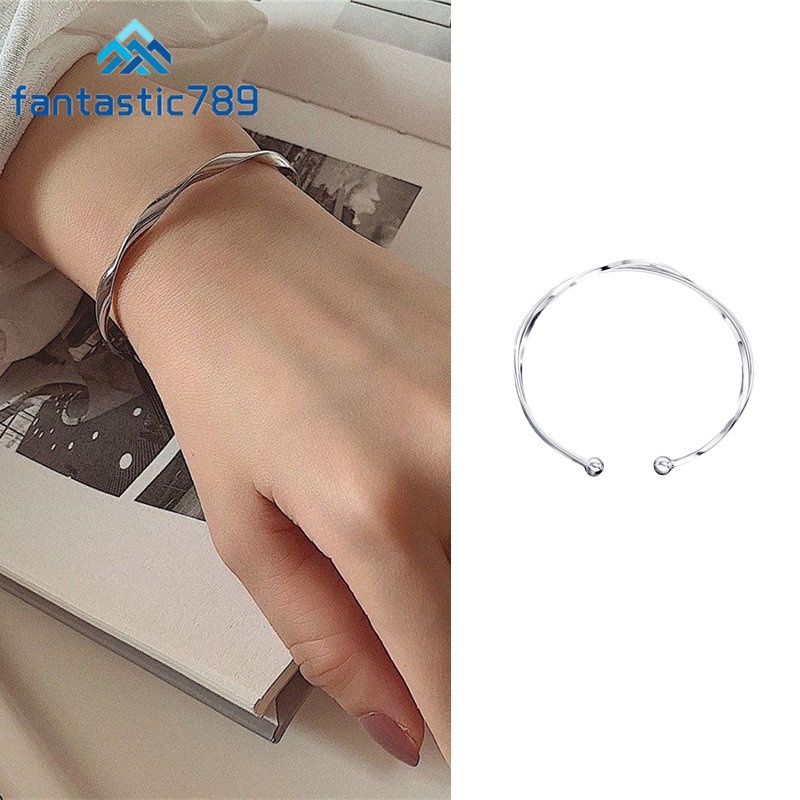 Vòng Tay Bạc Dạng Hở Hoạ Tiết Gợn Sóng Thời Trang Fantastic789