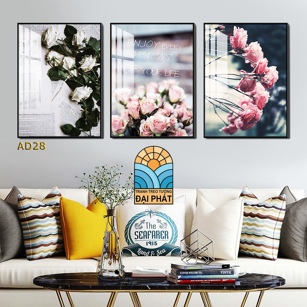 Bộ 3 tấm tranh tráng gương cao cấp có kèm khung