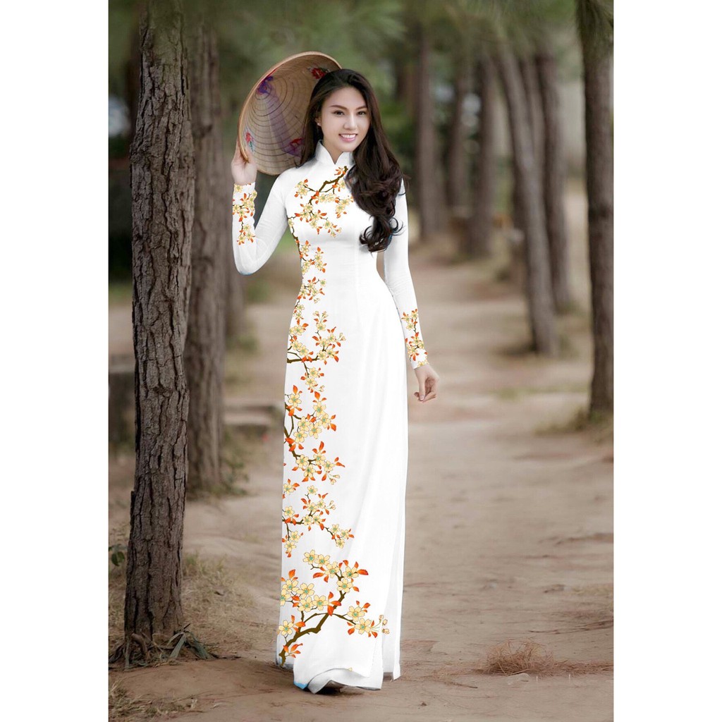 {Hàng sẵn} ÁO DÀI CAO CẤP_HOA MAI + quần - Ảnh thật-cổ 2 phân/cổ tròn