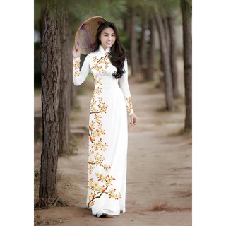 {Hàng sẵn} ÁO DÀI CAO CẤP_HOA MAI + quần - Ảnh thật-cổ 2 phân/cổ tròn