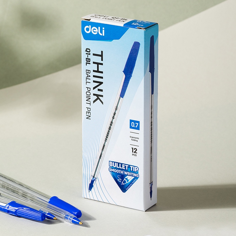 Set 12 cây bút bi DELI đầu ngòi 0.7mm EQ1-BK EQ1-BL EQ1-C