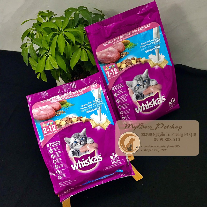 whiskas thức ăn cho mèo con vị cá biển và sữa (450g - 1.1kg)