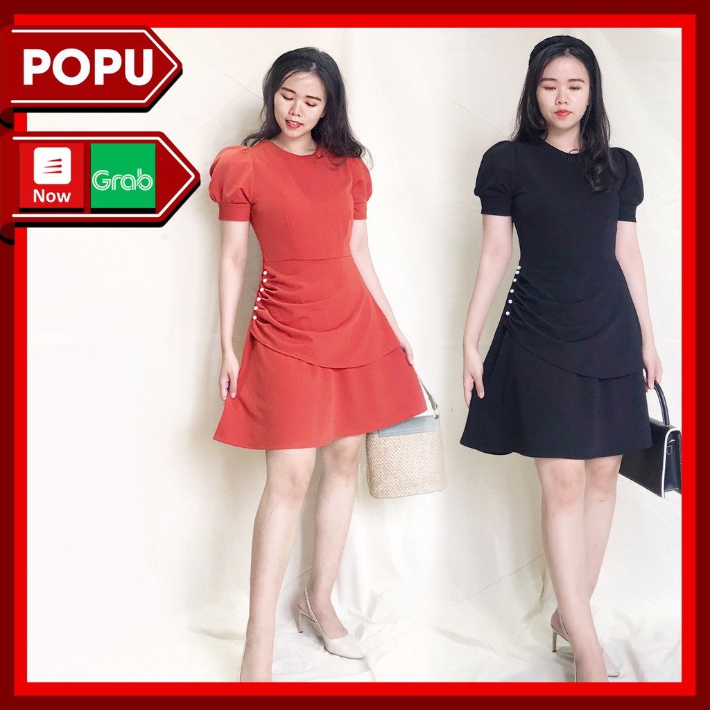 Đầm xòe tay phồng đính hạt 2 tầng