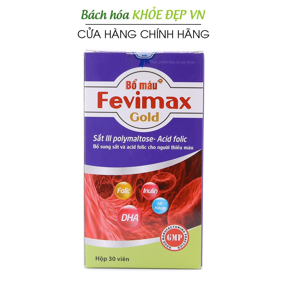 Bổ máu Fevimax bổ sung Sắt, Acid Folic cho người thiếu máu - Chai 30 viên [Bổ máu Fevimax Chai 30v]