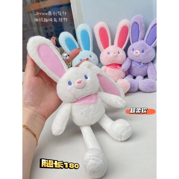 Móc Khóa Thỏ Nhồi Bông Tai Dài Có Thể Rút Chân Và Tai Siêu Đáng Yêu 4 Màu Lựa Chọn