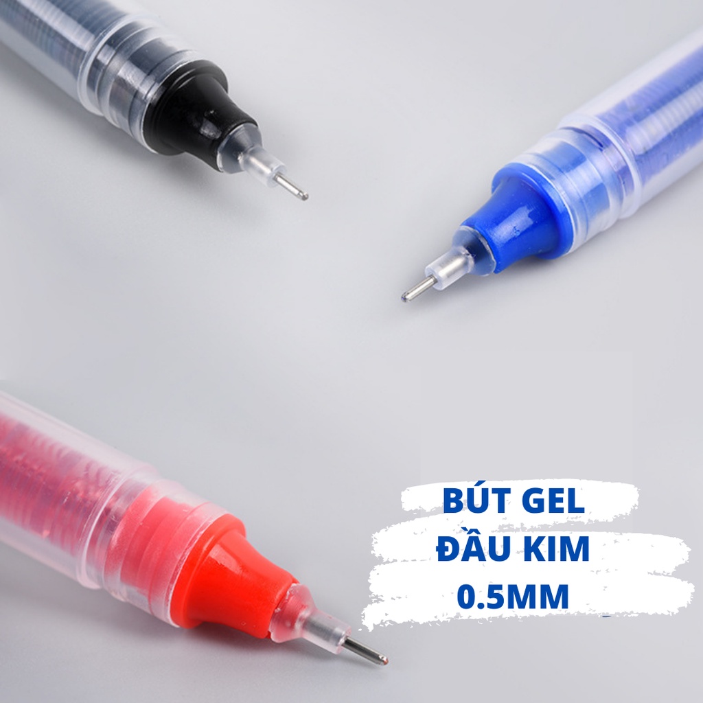 Bút bi nước gel đầu kim 0.5mm ba màu đen đỏ xanh mực nhiều gấp ba lần bút thông thường