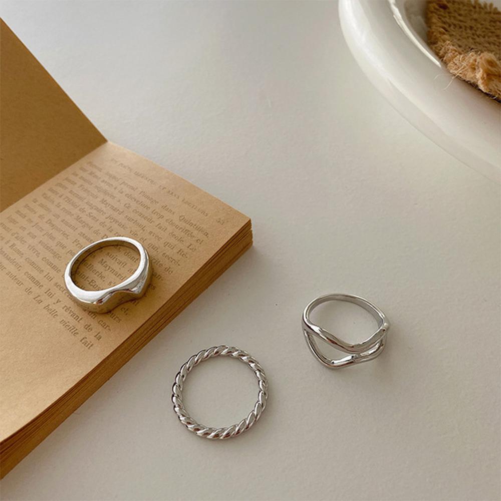 Set 3 Nhẫn Hàn Quốc Đính Đá Thời Trang|Khuyên Tai Dạng Xoắn Bằng Kim Loại Nhiều Màu Sắc Thời Trang