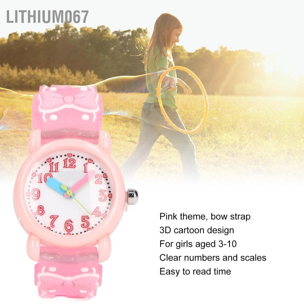 Lithium067 Lithium067 Cô gái Đồ chơi Đồng hồ 3D Quy mô rõ ràng Trang trí Nơ dễ thương Hoạt hình không thấm nước cho 3 đến 10 tuổi Trường học tại nhà