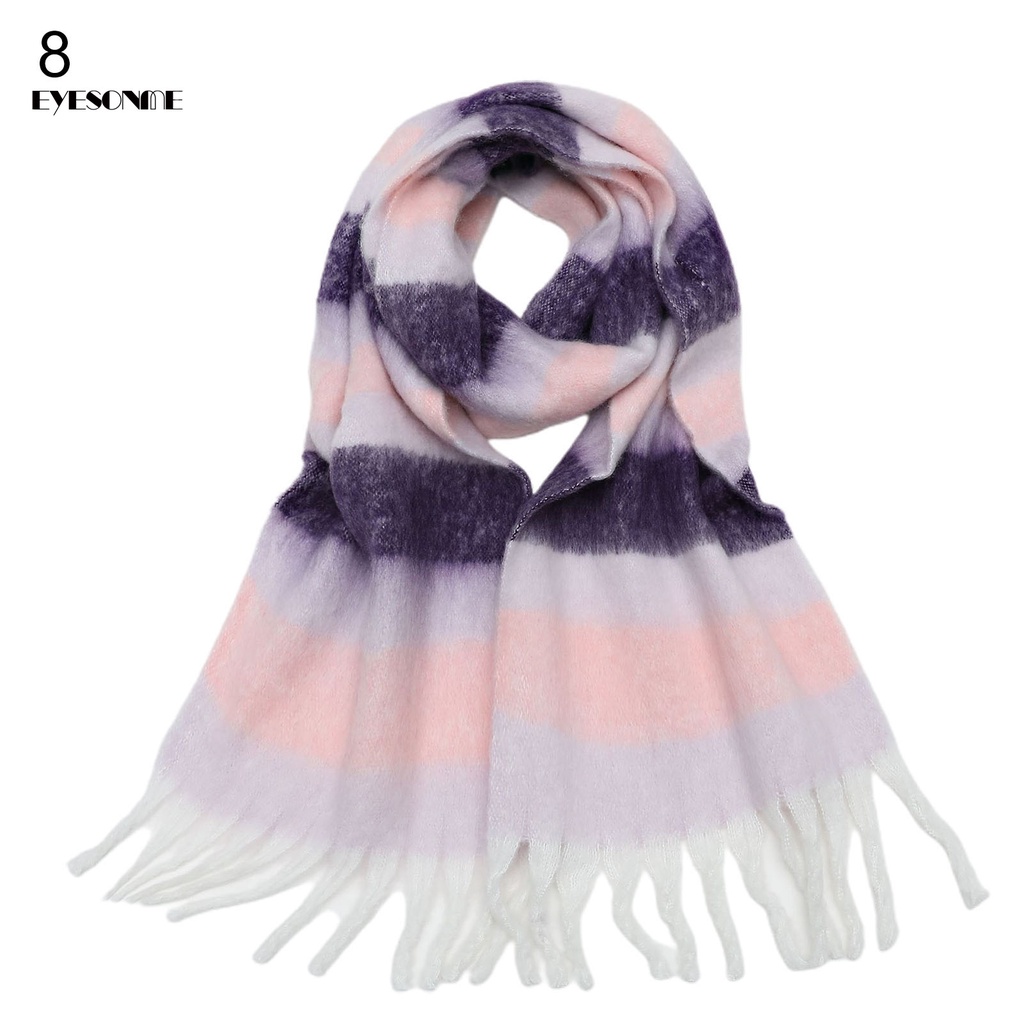 Khăn choàng cổ Pashmina dày dặn kẻ sọc caro thời trang mùa đông cho nữ