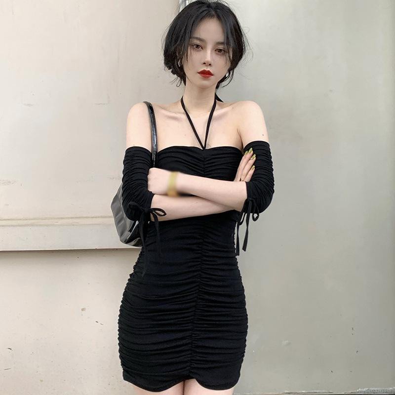 Đầm Tay Ngắn Màu Trơn Thiết Kế Ôm Sát Tôn Dáng Gợi Cảm Cho Nữ