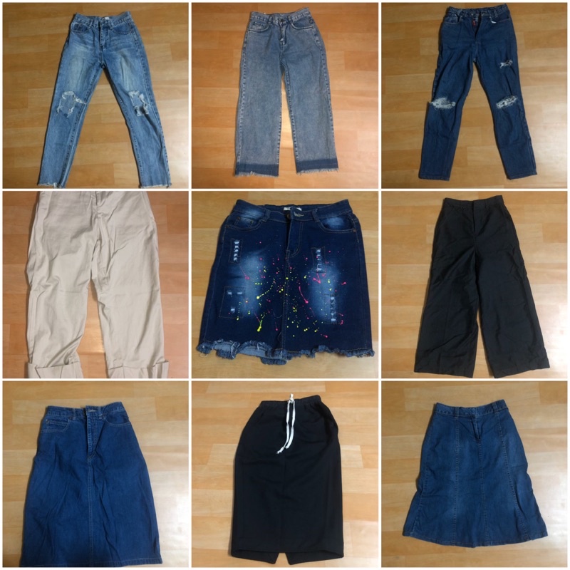 Quần jeans thun baggy chân váy bút chì bo xanh đậm các loại_Có link riêng từng sản phẩm trong shop