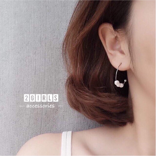 Bông tai bạc s925 style hàn quốc chuỗi hạt Ngọc nhân tạo cực xinh