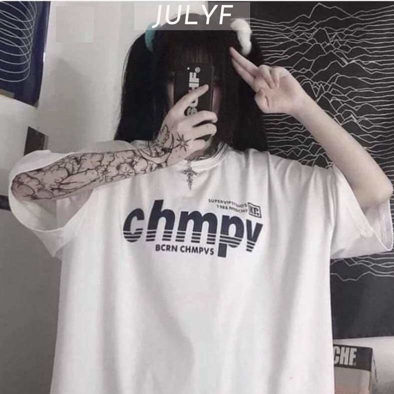 Áo phông nữ chmpv học sinh JULYF - Thun tay lỡ form rộng vintage, pull cộc in hình phong cách 3158 hàn quốc ulzzang