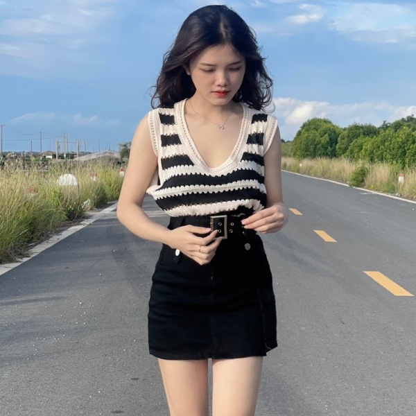 Áo len nữ ,áo len sát nách ,áo 3 lỗ nữ sọc ngan form rộng ulzzang PLA25