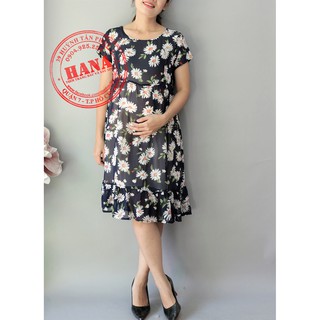 ĐẦM BẦU VẢI VOAN HOA HAI LỚP XINH ĐẸP