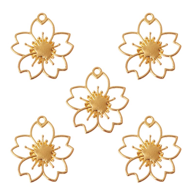 Set 5 phụ kiện đồ trang sức dạng khung rỗng bằng nhựa resin hình hoa anh đào