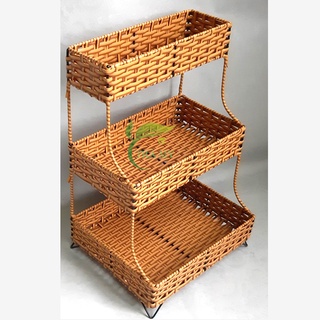 Kệ 3 tầng nhựa mây đan size Nhỏ đựng vật dụng gia đình chịu nước, kệ đựng tài liệu văn phòng, Phụ kiện shop tiện lợi