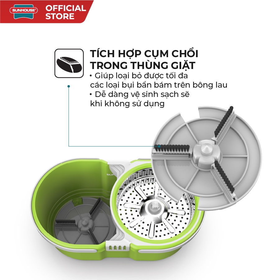 [Mã LIFEHL25 giảm 10% đơn350K] Bộ Lau Nhà Xoay 360 Độ SUNHOUSE KS-CL260PG Màu Xanh Lá