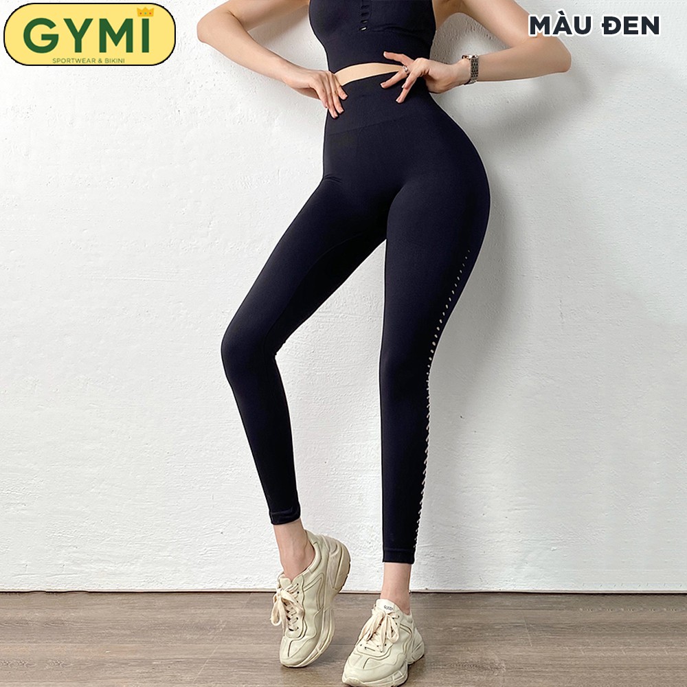 Quần tập gym yoga nữ GYMI QD20 dáng legging thể thao cạp cao nâng mông chất dệt cắt lazer ống quần