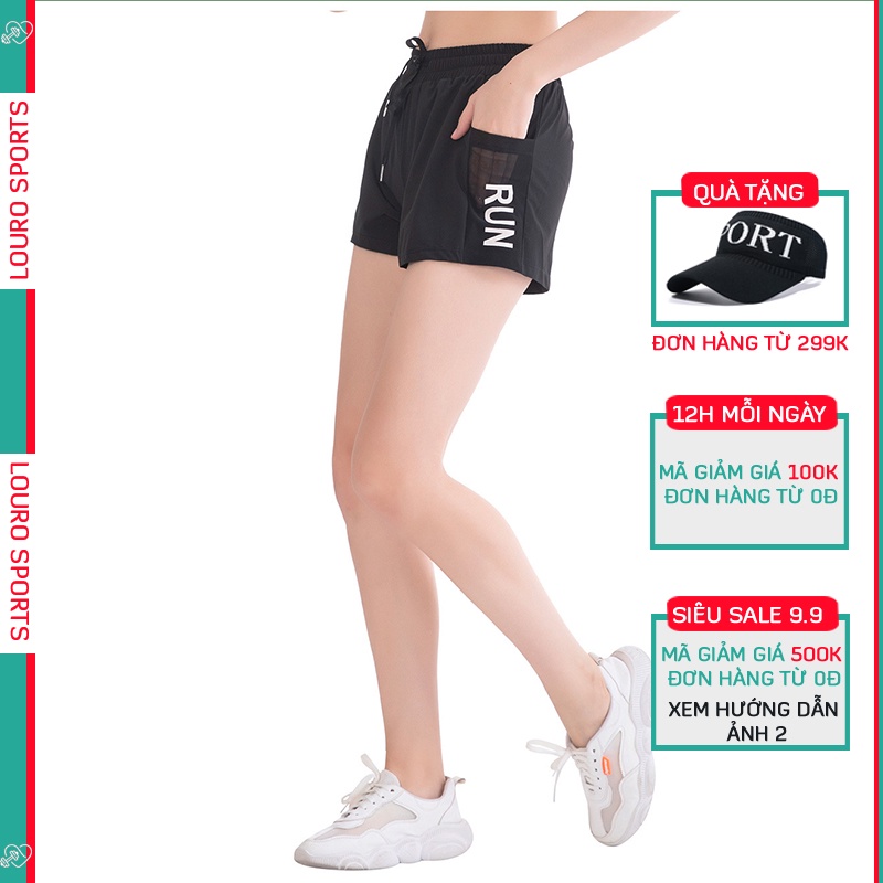 Quần short nữ tập gym 2 lớp Louro QL25, kiểu quần tập yoga, zumba, gym thông thoáng