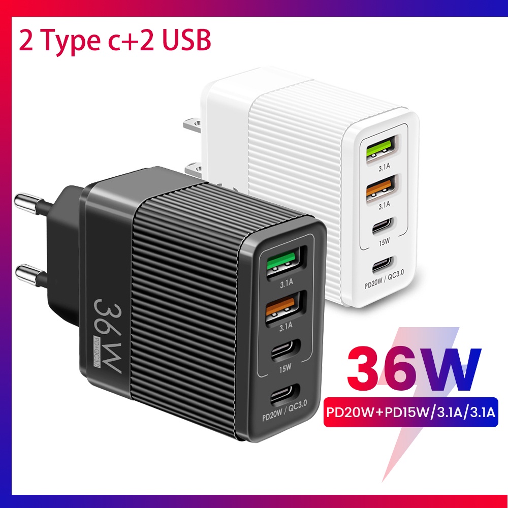 Cốc Sạc Nhanh QC3.0 PD36W Nhiều Cổng USB Cho Điện Thoại / Máy Tính Bảng