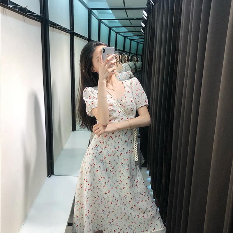 Đầm Midi Tay Phồng Ngắn In Họa Tiết Hoa Phong Cách Hàn Quốc Thời Trang Mùa Hè Mới Cho Nữ