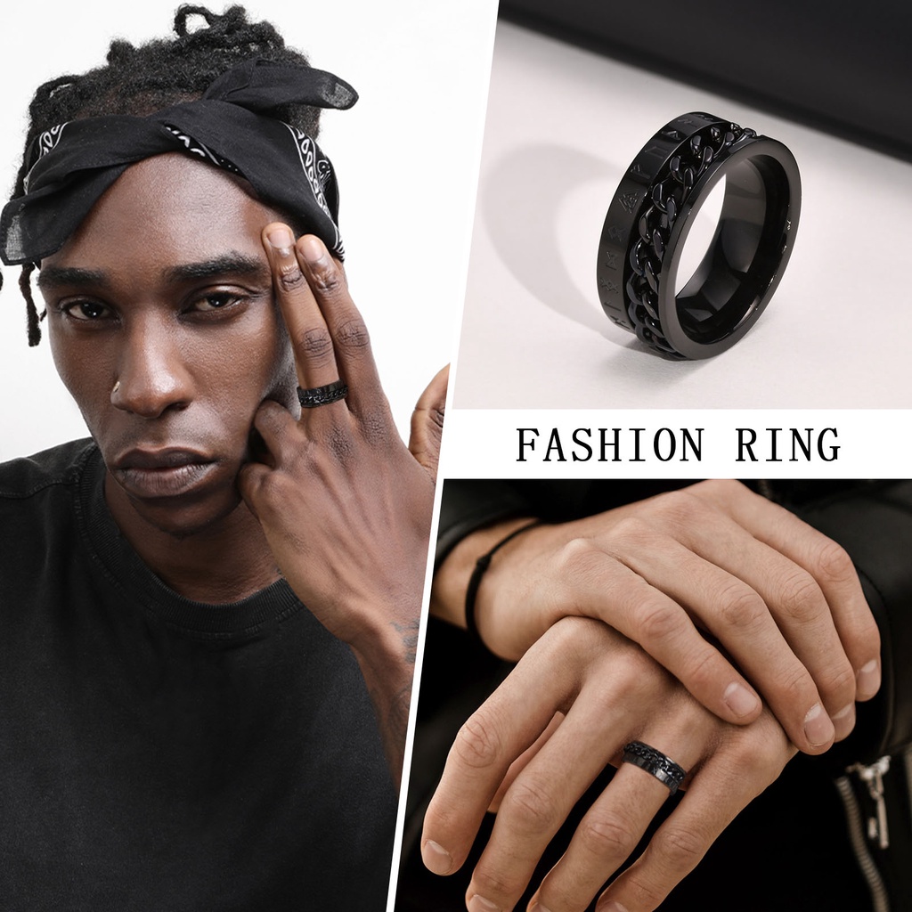 Nhẫn Xoay 8mm Màu Đen / Vàng / Bạc Phong Cách Viking Thời Trang Cho Nam
