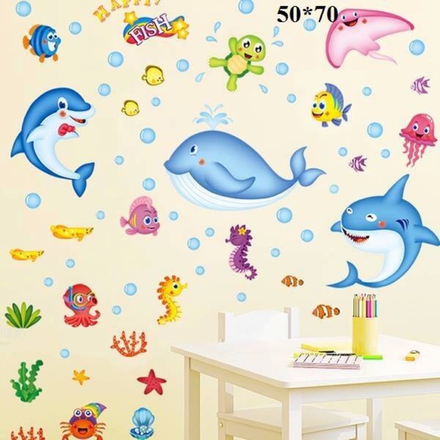 Decal dán tường đàn cá vui nhộn