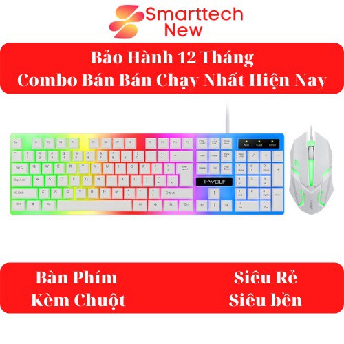 Bộ Bàn Phím Gaming Có Dây Kèm Chuột Máy Tính Gaming T-WOLF - Bàn Phím Giả Cơ Có Đèn LED 7 Màu Ấn Tượng