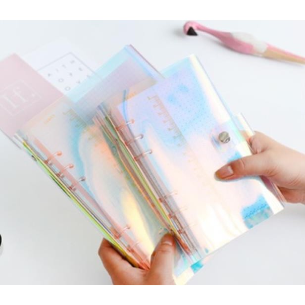 Bìa sổ còng hologram PVC, phụ kiện sổ planner, bullet journal, Kingdecor