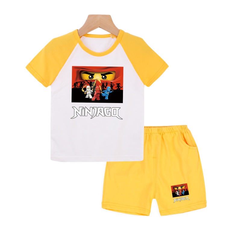 Bộ Áo Thun Cotton Tay Ngắn In Hoạt Hình Ninjago + Quần 6 Màu Cho Bé