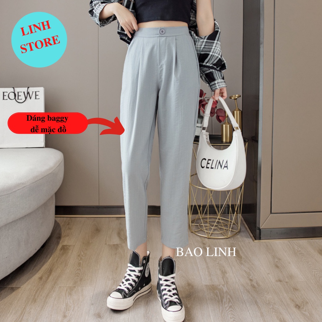 Quần Baggy Trắng LINH Store  Lưng Cao Cạp Chun  Dáng Dài Công Sở  Chất Liệu Đũi Xước Mặc Đi Làm Đi Học