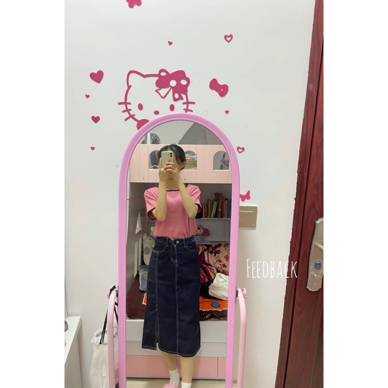 chân váy jean/denim A-line xẻ tà HÀNG CÓ SẴN