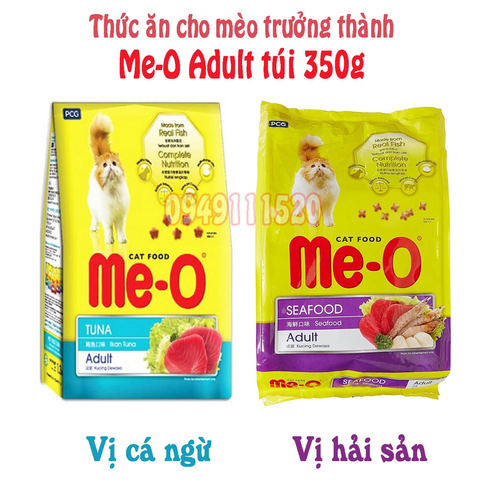 Thức Ăn cho mèo Me-O Adult 350g Vị Hải sản Cá Ngừ Cá thu Hạt cho mèo trưởng thành - Cutepets