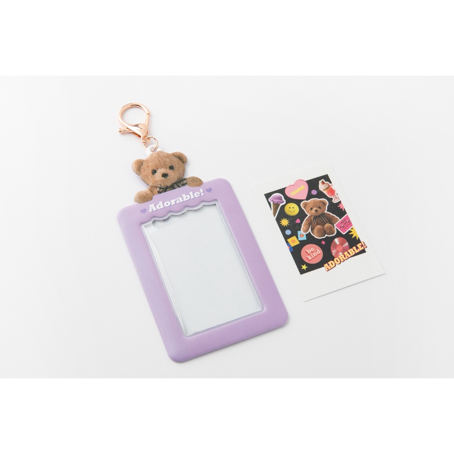Toploader Decor ARTBOX Hàn Quốc Bọc Card Đựng Ảnh Trang Trí Photocard Polaroid Có Móc Khóa Họa Tiết Gấu Teddy Màu Tím