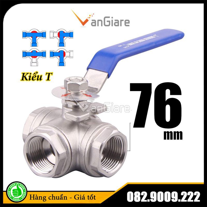 Van bi 3 ngã, van khóa 3 cổng inox phi 76 Đài Loan