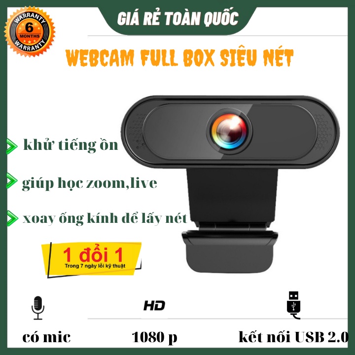 Webcam Máy Tính Có Mic Full HD 1080p Full Box Siêu Nét Dùng Cho Việc Học Zoom, Livestream