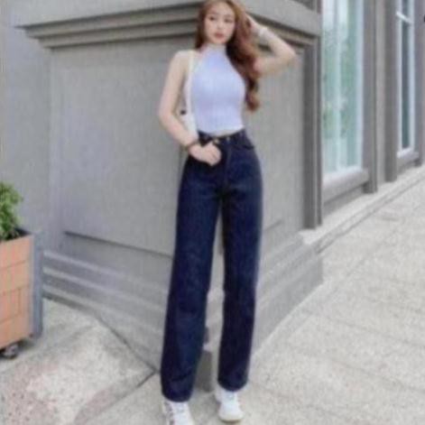 [Ảnh Thật] Quần Jean Nữ Ống Rộng Lưng Cao Dáng Suông Khuy Chéo Hottrend 2021 - TS Jeans Shop Jeans,Crotop,Đầm