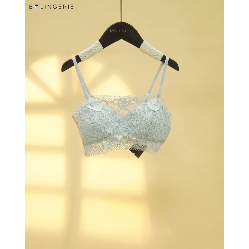 Bộ đồ lót ren nữ BY LINGERIE màu xanh xám không gọng có mút độn B253
