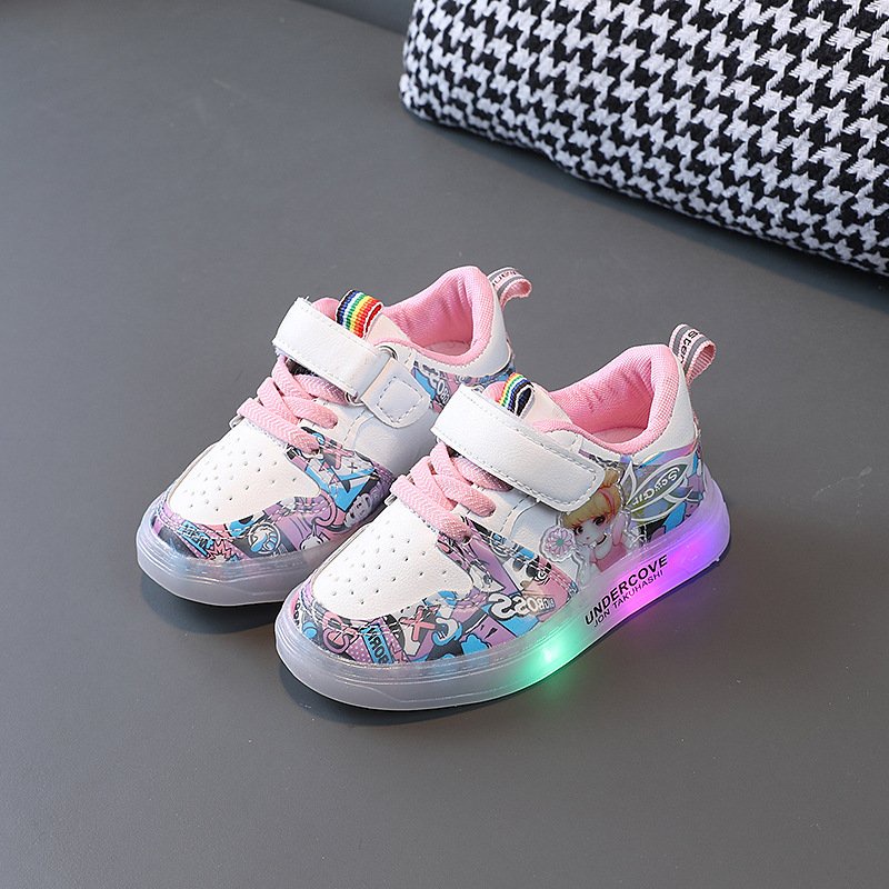 Giày thể thao cho bé gái hàng QCCC có gắn đèn led họa tiết trang trí xinh xắn full hộp Babybees LED881