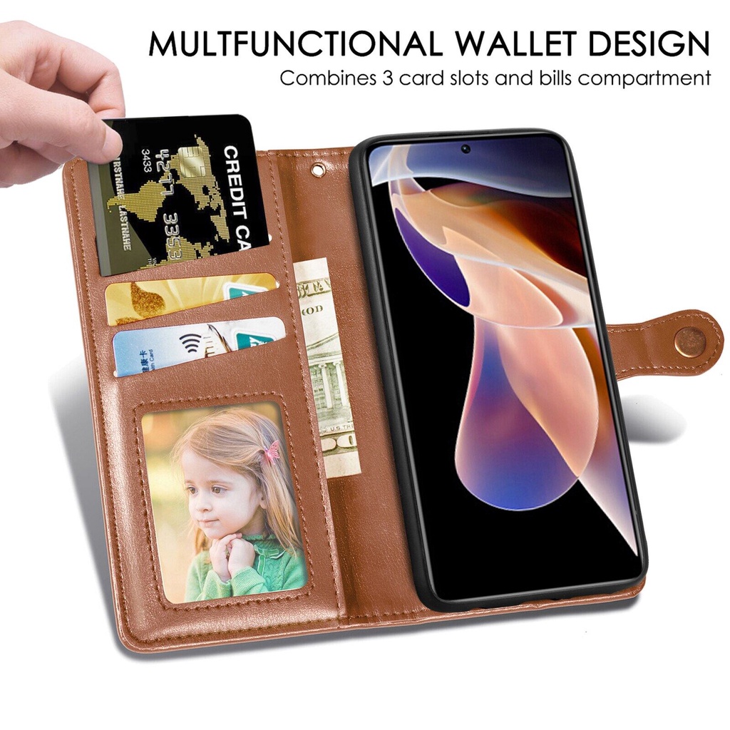 Bao Da Điện Thoại Nắp Lật Kèm Ngăn Đựng Thẻ Khóa Kim Loại Cao Cấp Cho Xiaomi Poco C40