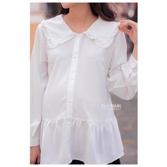 Áo Bầu Sơ Mi Trắng Cổ Bèo Tay Dài  Cao Cấp ( Kèm Ảnh Thật )