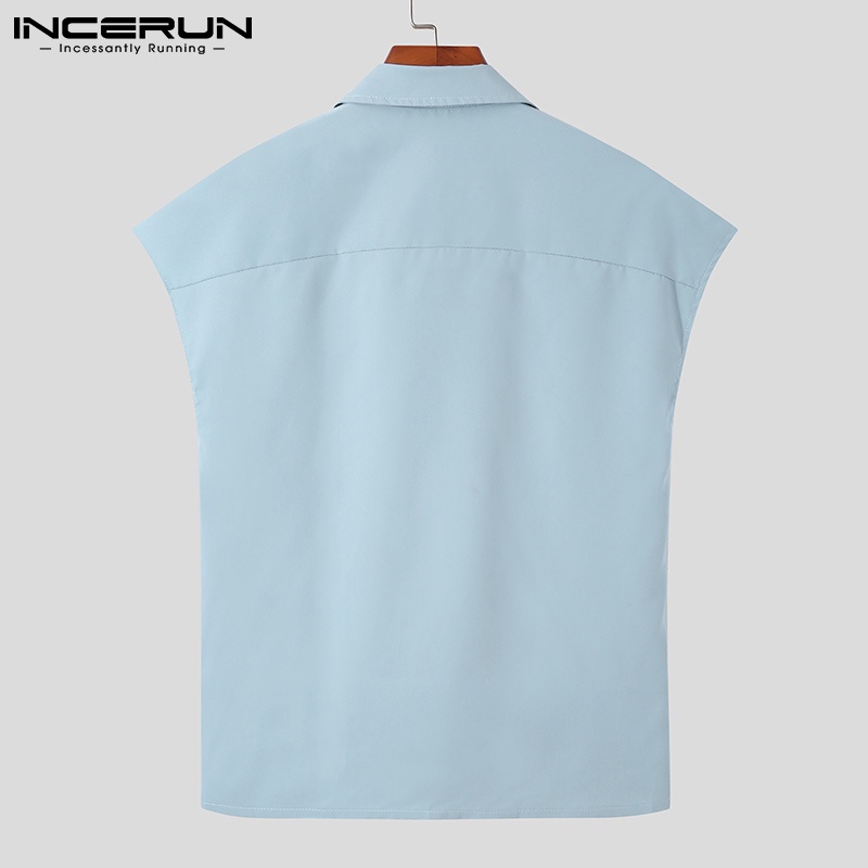 Áo sơ mi INCERUN vải cotton không tay cổ bẻ 3 màu lựa chọn thời trang cho nam