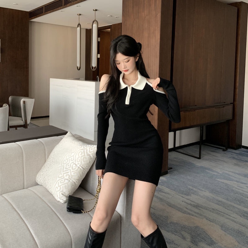 COZOK Đầm dài tay phối dây quyến rũ thời trang