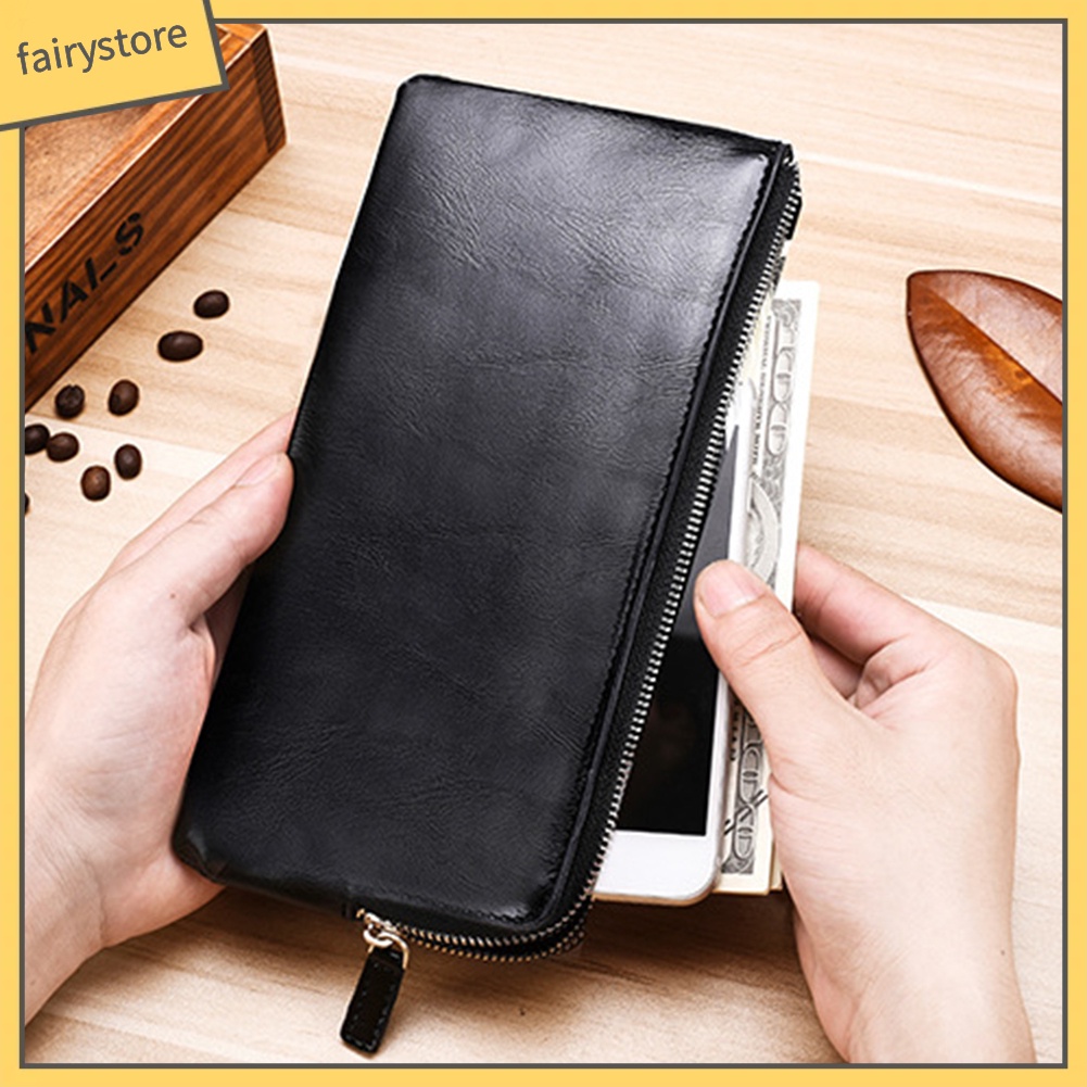 Ví da dáng dài màu trơn kiểu dáng đơn giản cho nam