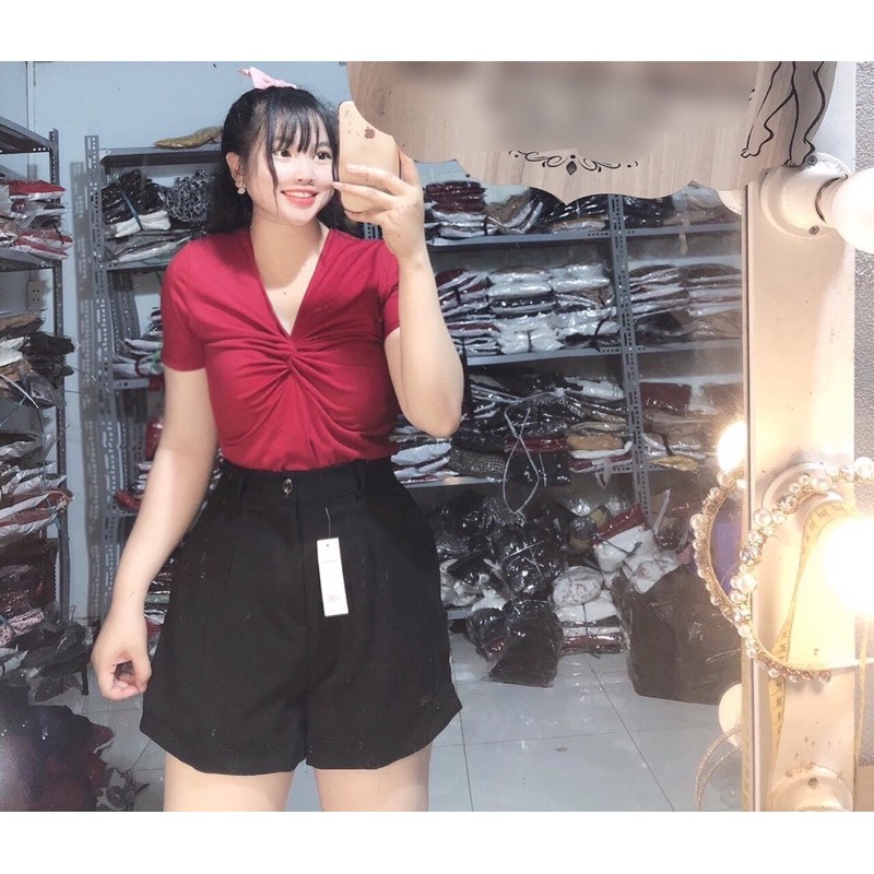 Áo kiểu xoắn ngực chất thun co dãn cổ V BIGSIZE 60-90kg (có size L-XL-XXL) nhiều màu